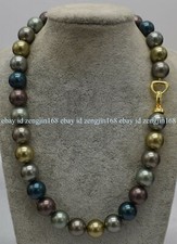 Genuine 10/12/14mm Multicolor Shell Pearl Necklace 18"  Not real pearls  