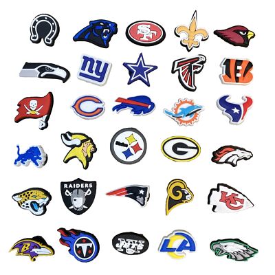 FOOTBALL TEAM LOGOS Shoe Charms for CROCS Wristbands Bracelets NEW, YOU  PICK