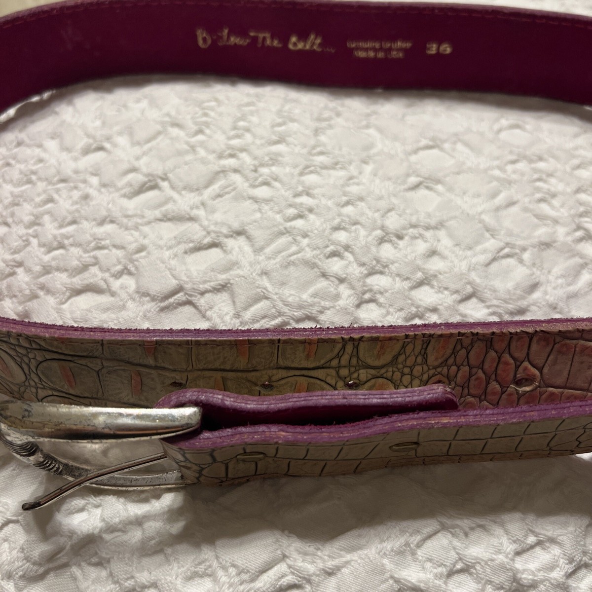 B Low The Belt Ivory/Pink Embossed Leather Belt Only Size 36 