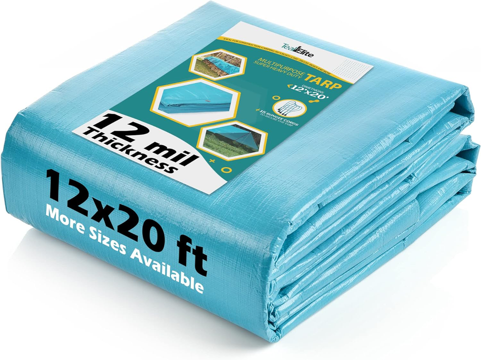 12x20 Heavy Duty Tarp Waterproof, 12mil Thick Tarp Cover UV