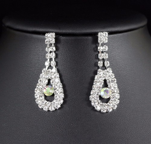 Feather Austrian Rhinestone Necklace Earring Set Bridal Prom Pageant N70AB - 第 3/5 張圖片