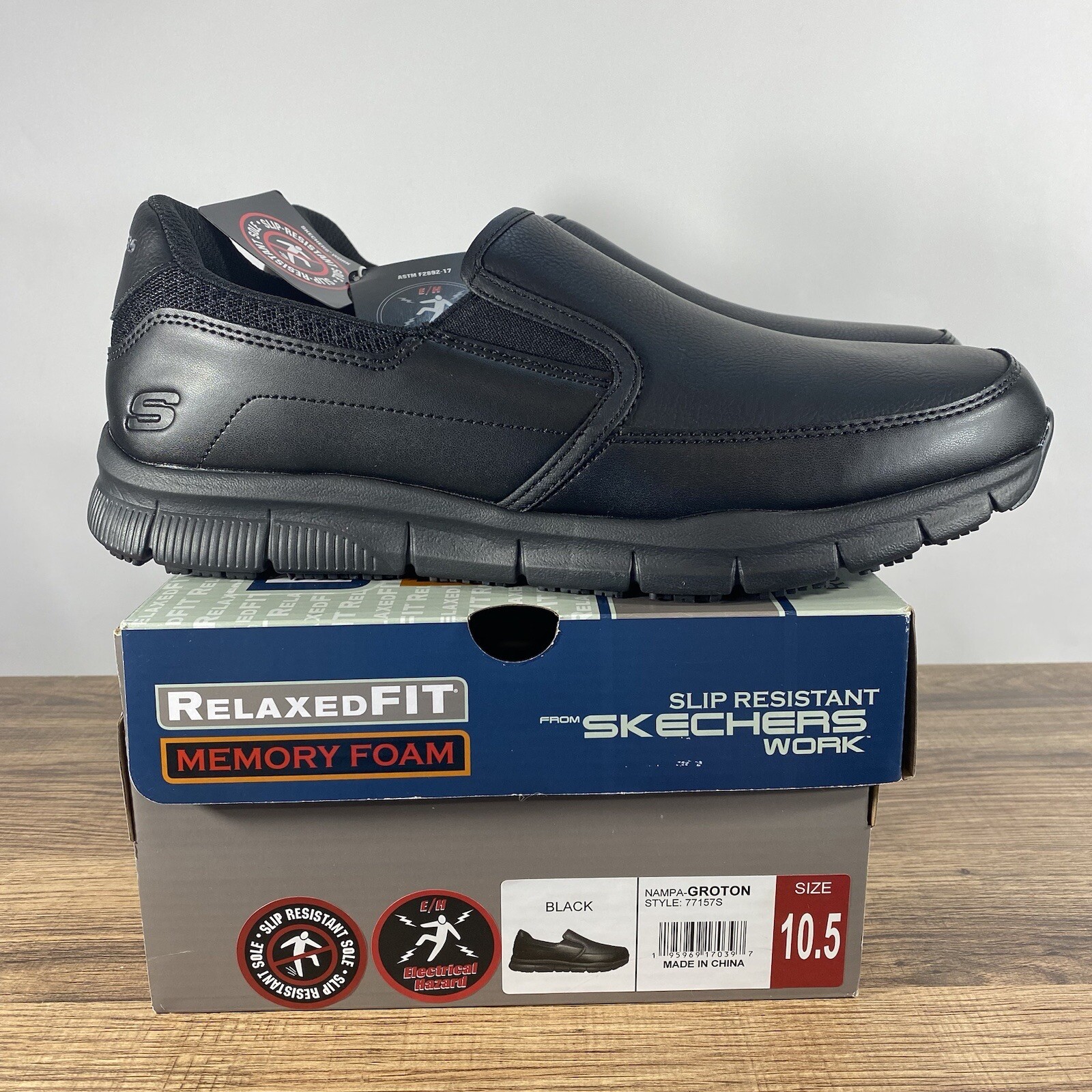 Skechers Nampa Groton 77157 Memory Foam Slip Resistant Work Shoes Men's