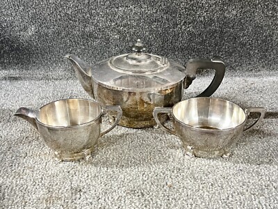 VINTAGE SILVER PLATE TEA SET SUGAR BOWL MILK JUG ART