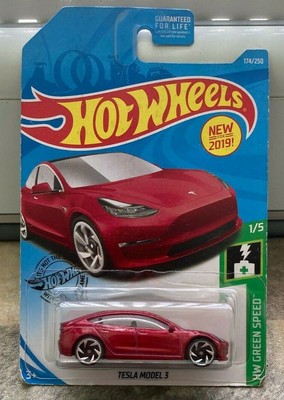 Hot Wheels Red Tesla Model 3 WW Green Speed 1/5 | eBay