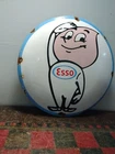 VINTAGE Esso Gas Pump Sign Porcelain Sign 11-1/2" Round Domed Flat Center Old