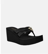NEW WOMEN'S GUESS BLACK STRAPS SARLOW  PLATFORM FLIP FLOPS WEDGE  5,6,7,8,9,10