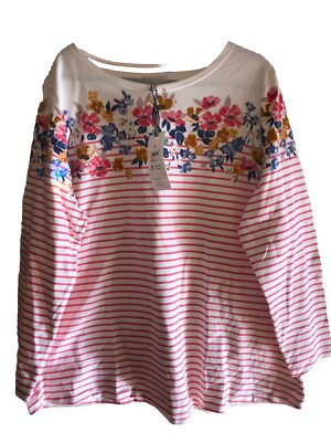 Joules Harbour Print Ladies Top Ditsy Floral Border W/Pink Stripe Plus US 22 NWT