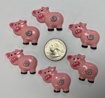 6PC OINK PINK PIG FARM FLAT BACK RESINS FOR HAIRBOW CENTER OH MY GOSH GOODIES