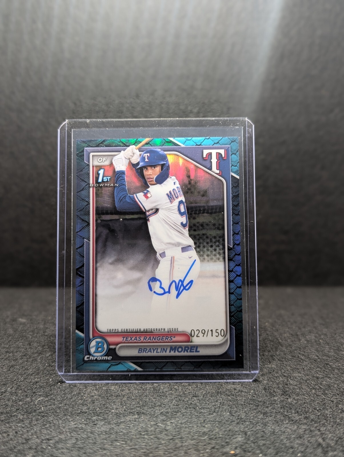 BRAYLIN MOREL 2024 Bowman Chrome 1st Auto Reptilian Blue 029/150  Rangers