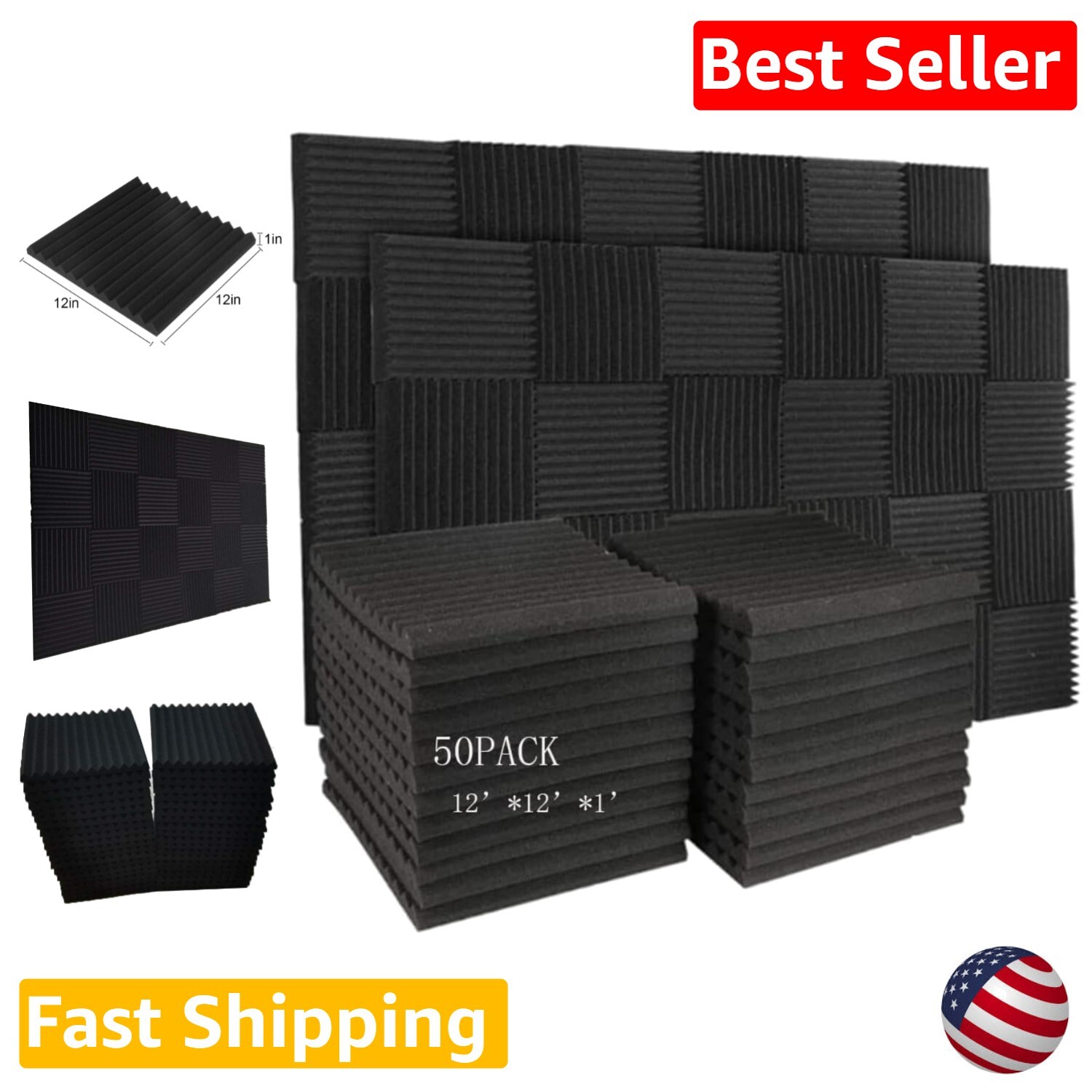 50 Pack Acoustic Studio Foam Panels for Soundproof Walls - Eco-Friendly Material
