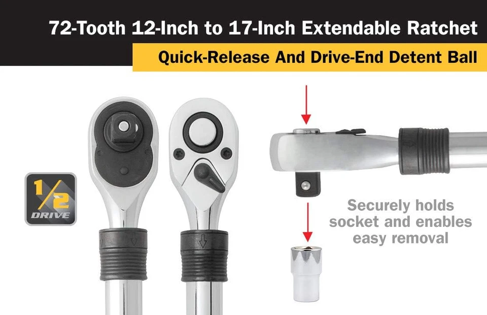 12074 1/2-Inch Drive X 12 to 17-Inch 72-Tooth Extendable Ratchet Foto 4 de 4