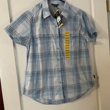 NWT Eddie Bauer Shortsleeved Adventure Shirt Blue Plaid Women’s Medium M