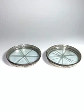 Set Of 2 Vintage Frank M Whiting Crystal Starburst Coasters Sterling Silver Rim