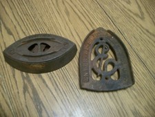 ANTIQUE ENTERPRISE SAD IRON AND TRIVET CAST IRON