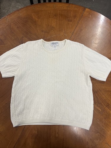 Pendleton Women's Petite XL White Short Sleeve Crop Top Cable Knit Sweater - 第 1/10 張圖片