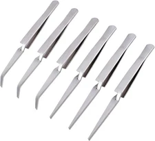 WANDIC Precision Tweezers Set, 6 Pcs 2 Styles Stainless Steel Set of 6 