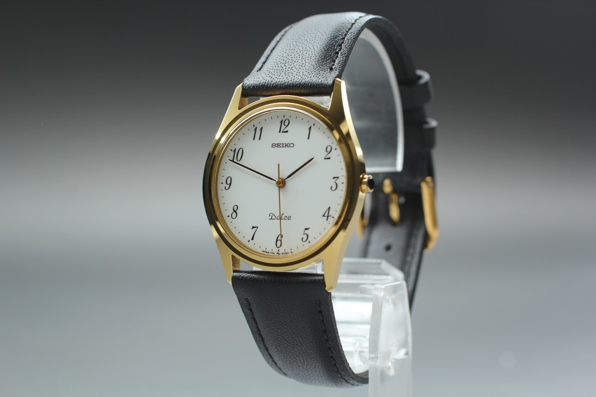 Vintage 1986 N MINT Seiko Dolce 7741-602A NSCG Gold Round Qz Mens