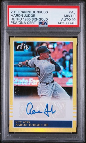 2019 Donruss Aaron Judge Retro 1985 Signatures GOLD Auto #4/10 PSA 9/10 Auto NY