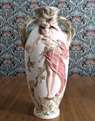 Große Böhmische Jugendstil Böhmische Royal Dux 481 Figürliche Porzellan Antike Vase