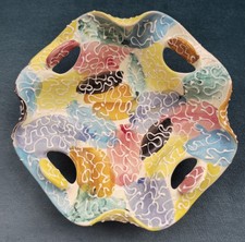 Mid-Century Italian Hand-painted Fluted Dish Multicoloured & Relief Squiggles