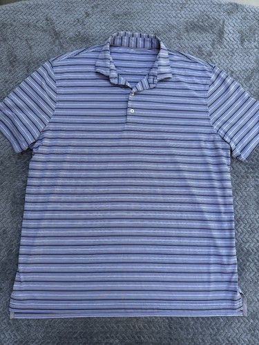 Johnnie O Polo Shirt Mens XL Blue Striped Golf Performance Twilight