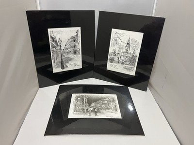 Set of 3 New Orleans matted drawings-Don Davey-Bourbon & Royal Streets,Cathedral