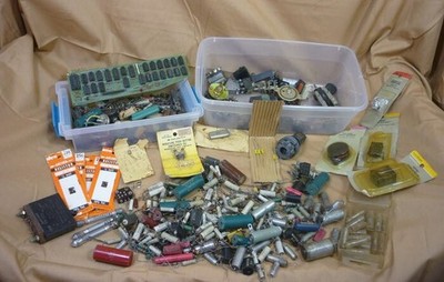 Lg Lot Vintage Elec Parts Resistors Capicators Transistors Doides Switch 26A058