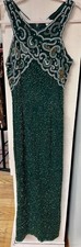 Laurence Kazar Beaded Silk Evening Gown Green Formal Dress M Vintage