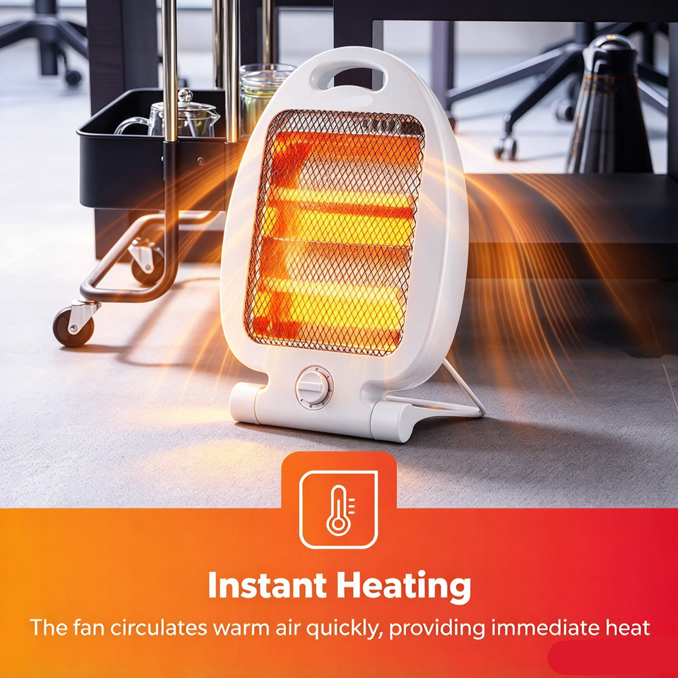 800W Portable Electric Halogen Heater White Double Quartz Tip Over ...