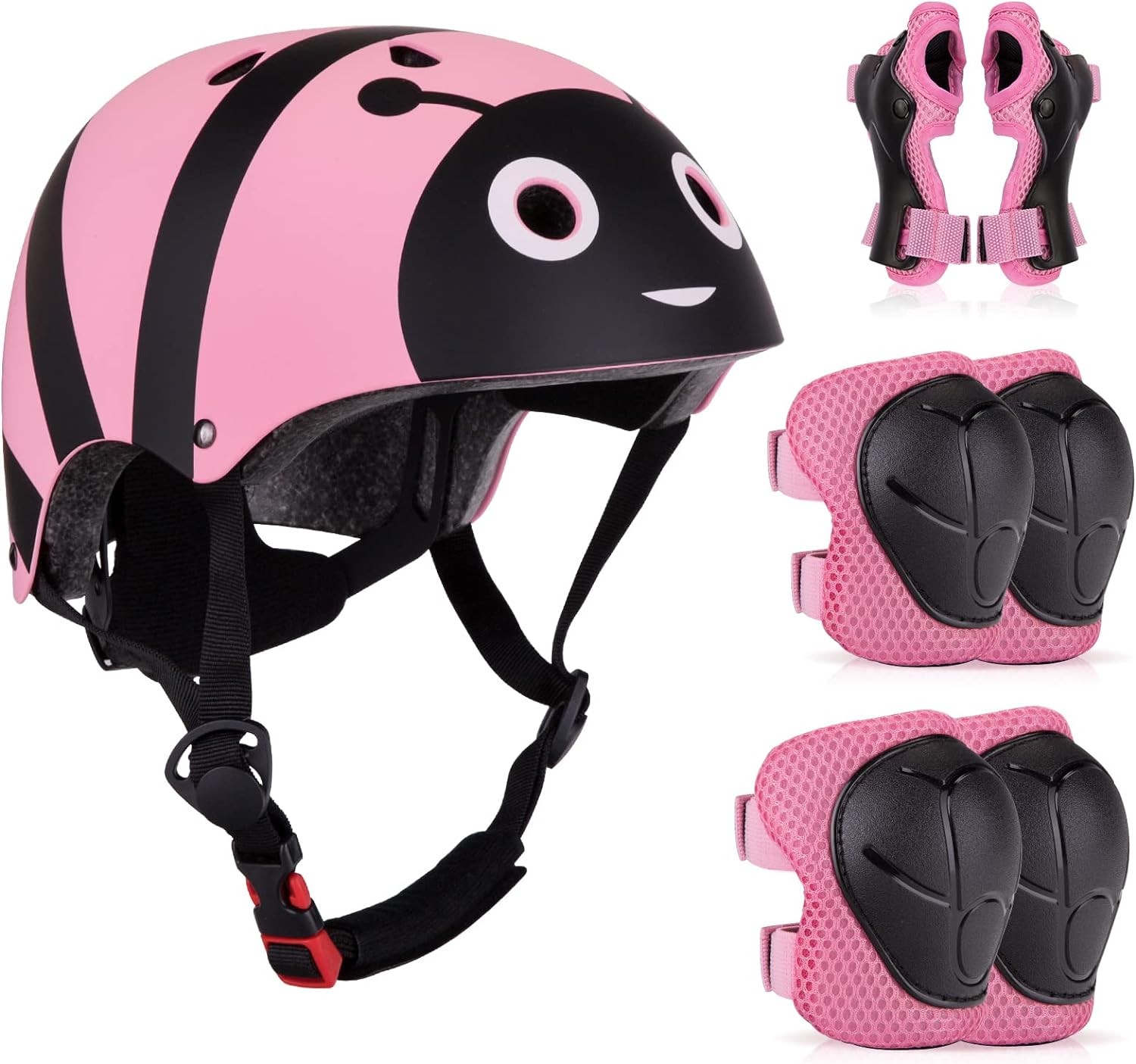 CASCO INFANTIL REGULABLE TALLA S 51-54 CM BIEDRONKA Rosa + protectores