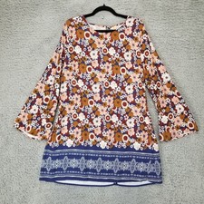 JustFab Dress Womens XXL Brown Floral Print Long Sleeve Short Mini