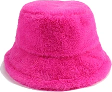 Winter Faux Fur Fuzzy Bucket Hat Fluffy Warm Hat for Women Men