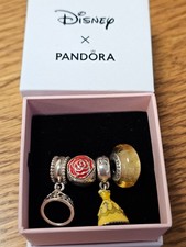 Disney Parks Pandora Belle Charms set of 4 -Dress, Rose, Crown, and Murano Charm