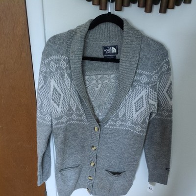 North Face Merino Wool Cardigan Sweater Grey Medium