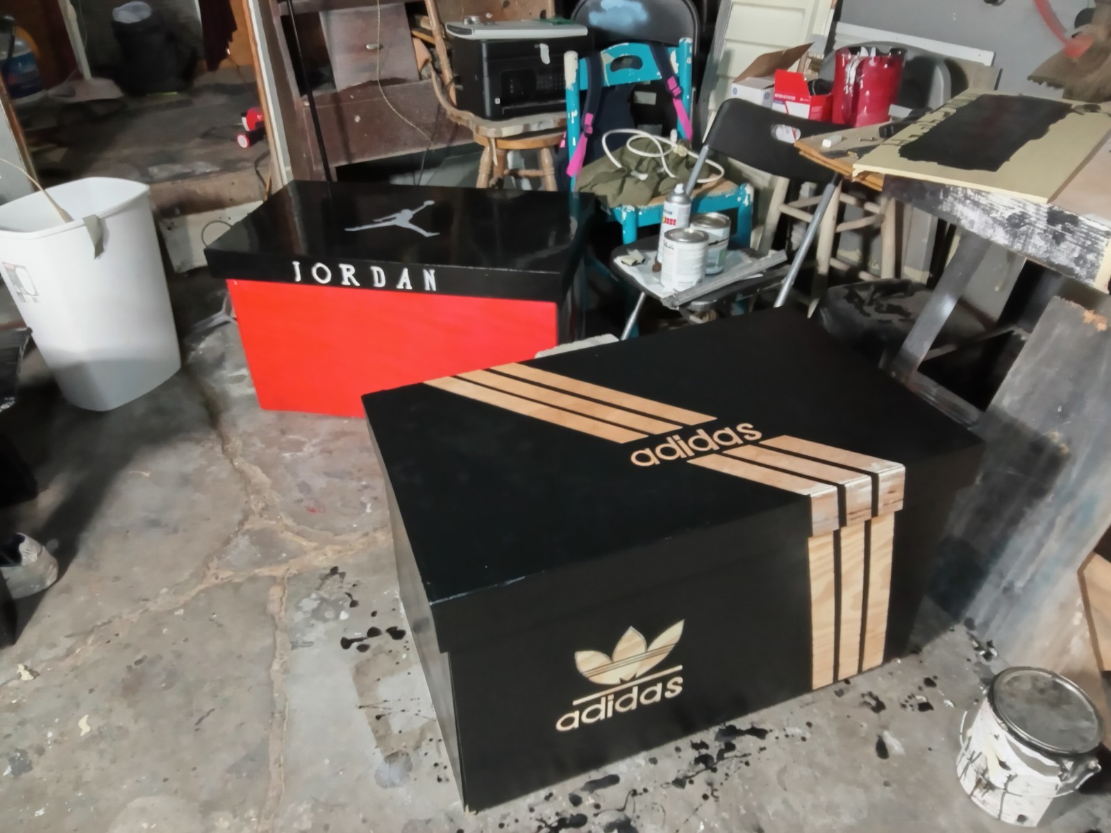 custom wood shoe boxes & racks. nike, jordan, adidas, puma logos