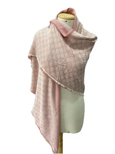 S28 # Gucci monogramme rose châle laine/soie 56/54 pouces a fil tiré