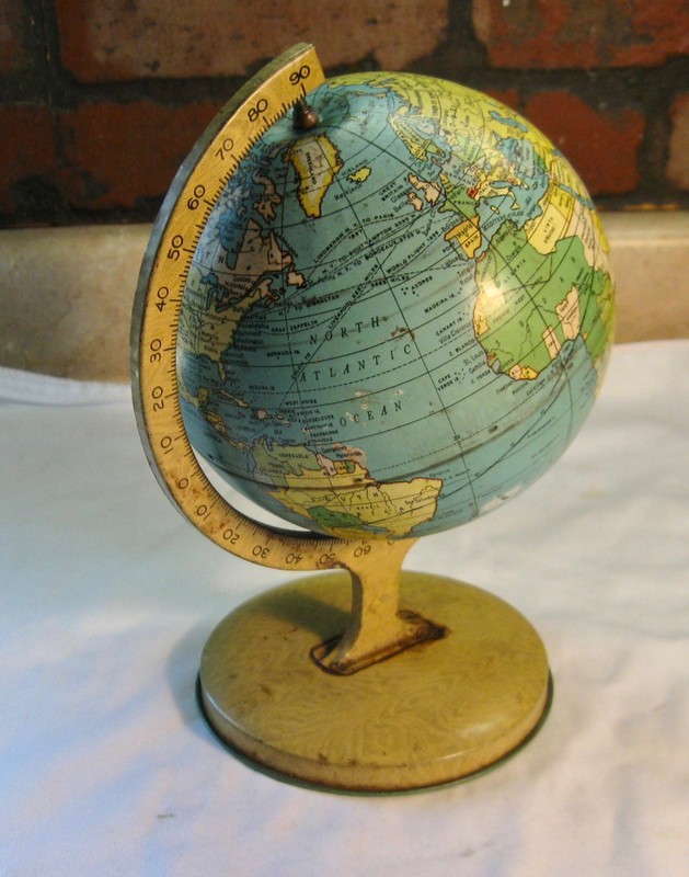 ANTIQUE TIN WORLD GLOBE MADE BY J CHEIN USA