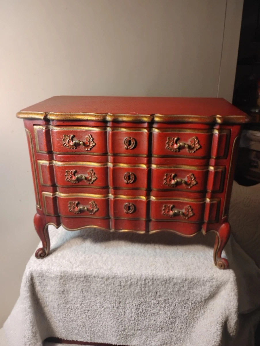 slim fit dress slacks Chest / Dresser, Red and Gold Florentine 3 Drawer, Vintage / Antique,  Handsome! main image 1