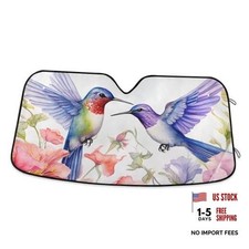 Car Windshield Sun Shade Foldable, Flowers and L Hummingbirds I0705