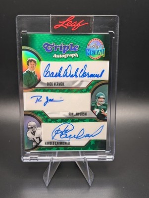 Leaf Metal 1/1 Triple Auto Vermeil Jaworski Carmichael Eagles Green Color Match