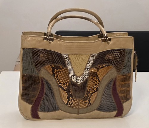 Vintage Original By Caprice Patchwork Snakeskin Leather Purse Bag Made In USA!!