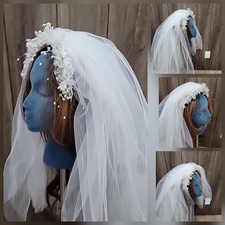 Vintage'80 Wedding Veil Headpieces Beaded /Floral Tiered/27"