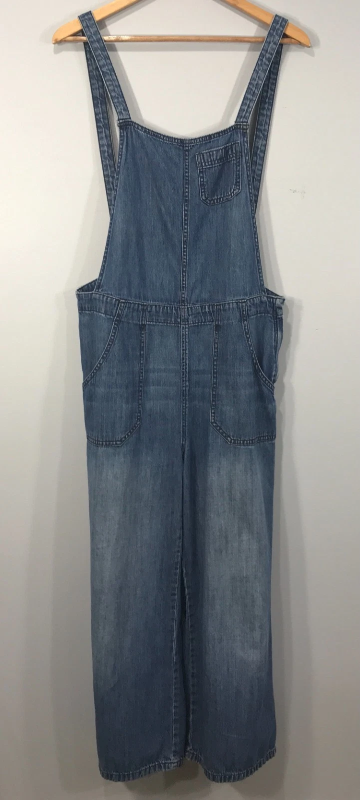 Gap Overalls Women's 10/30 R Blue Denim Pull On Button Side Zip Wide Leg Pockets