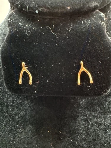 14K Gold Wishbone Earrings Studs With Butterfly Backs