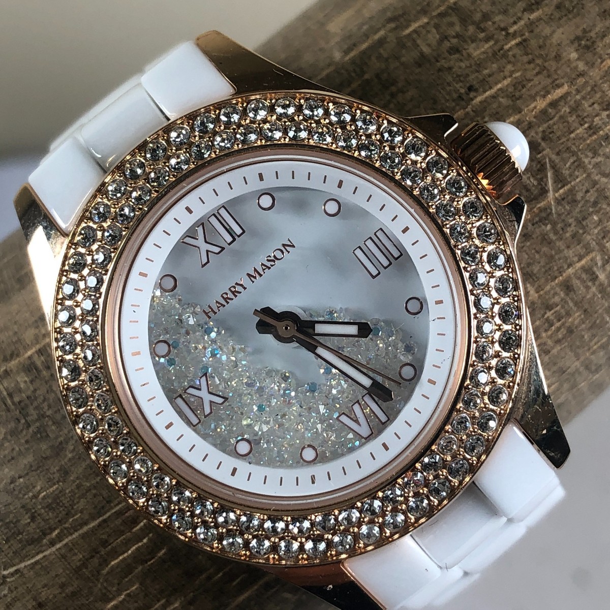 Harry Mason Women HM-1308 Pave White Ceramic Bracelet Quartz 