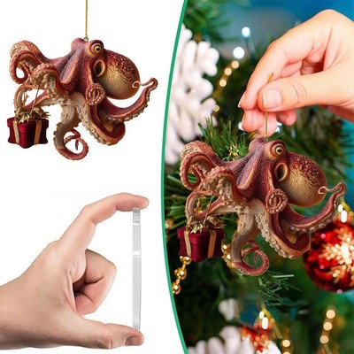 2D Christmas Acrylic Hanging Octopus Ornament 2D Flat   A5F0