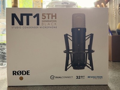RØDE NT1 5th Gen Black Condenser Studio Mic, XLR/USB-C, Shock Mount/Pop