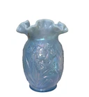 Fenton  Daffodil Vase Light Blue Iridescent Opalescent and Ruffled Rim 8" x 5"