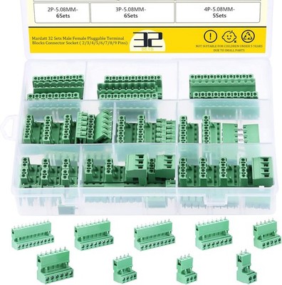 32 Sets Male Female Pluggable 5.08mm Pitch PCB Mount Screw Terminal Block
