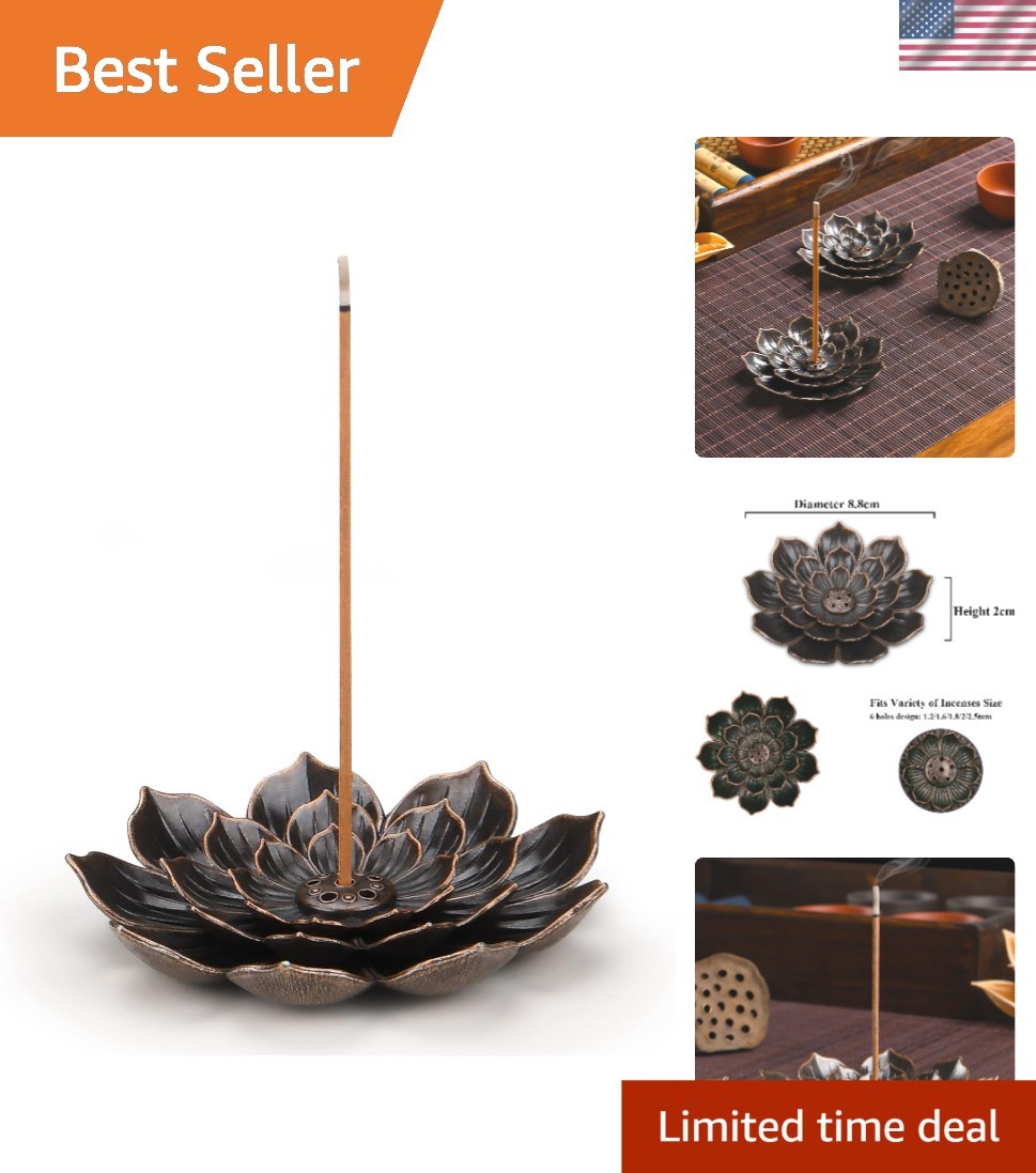 Durable Zinc Lotus Incense Burner with Detachable Ash Catcher - Peaceful Decor